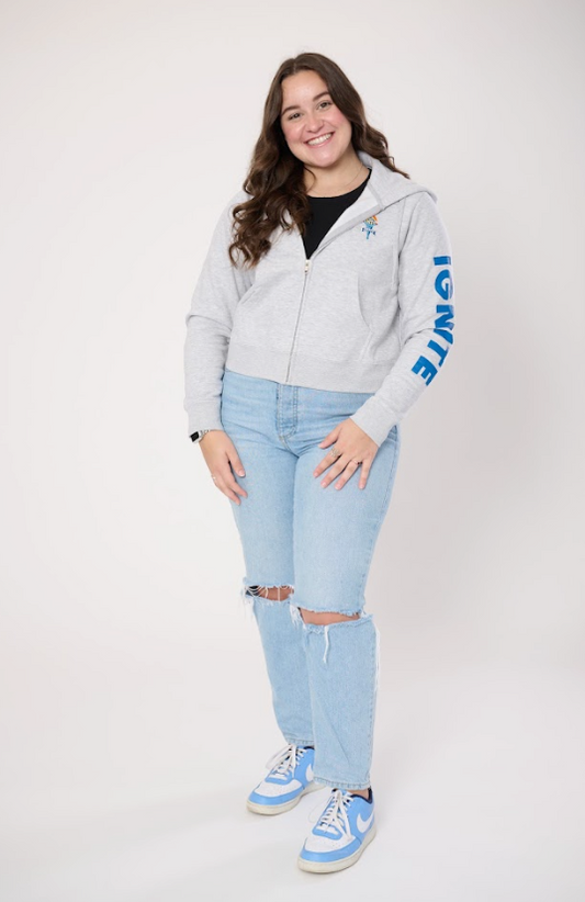 Women's Gray Cropped Full Zip Hoodie
